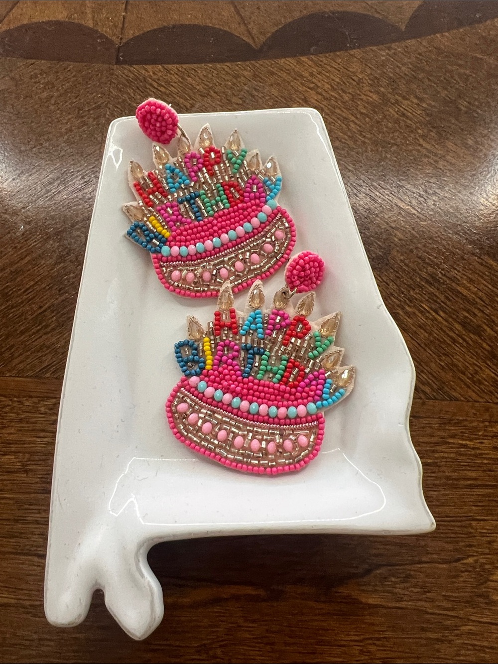 Beaded Pink Birthday Cake Earrings